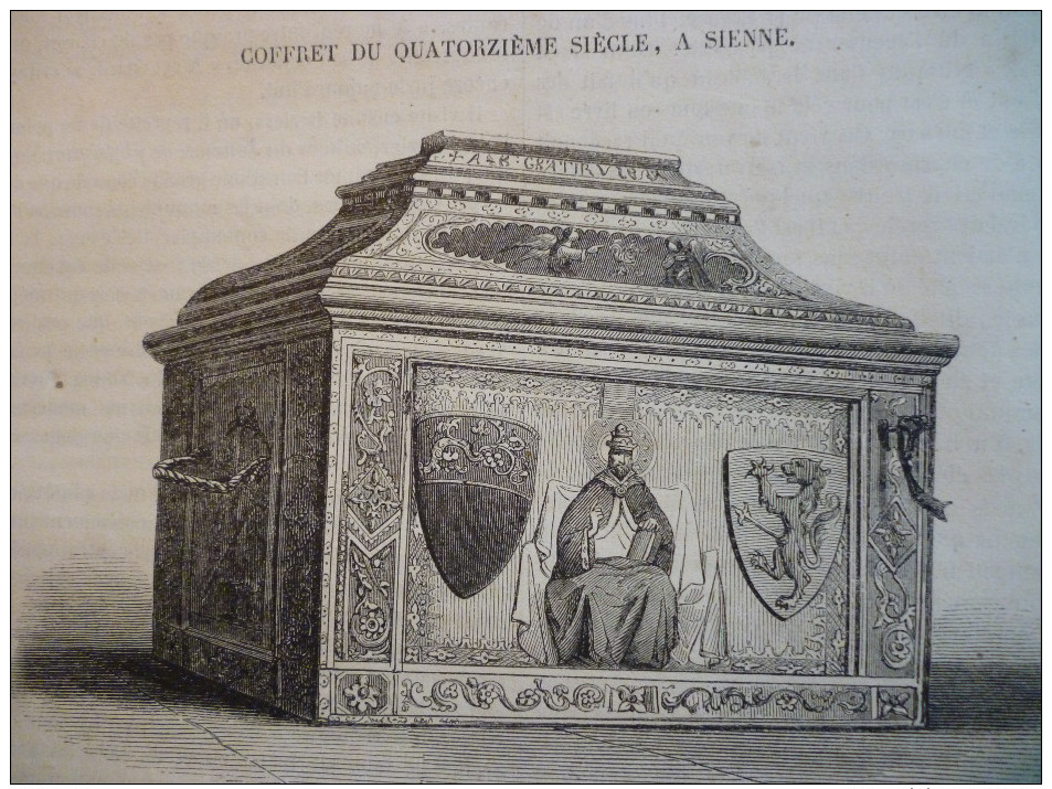 Coffret Du XIV éme Sienne Italie , Gravure D'aprés Dessin De Frappas 1847 Avec Texte - Historische Dokumente