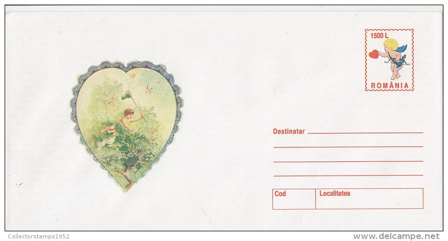 1012FM- VALENTINE'S DAY, ANGEL, CUPID, BUTTERFLY, COVER STATIONERY, 2000, ROMANIA - Other & Unclassified