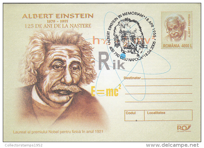 11559- ALBERT EINSTEIN, SCIENTIST, COVER STATIONERY, 2005, ROMANIA - Albert Einstein