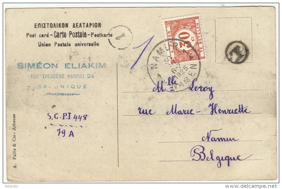 Greece 1925 Thessaloniki Salonique To Namur Belgium - Postage Due - Judaica - Thessaloniki