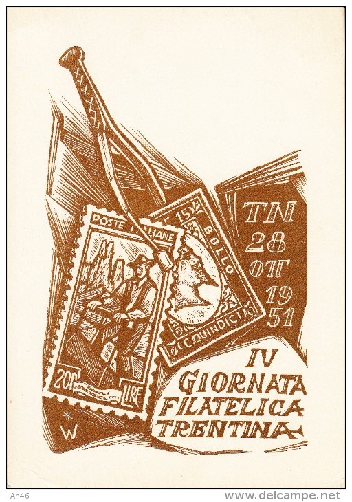 STORIA POSTALE-IV GIORNATA FILATELICA TRENTINA-TRENTO  28/0TTOBRE/1951-VEDI-LOOK-ZIE RETRO- 2 SCAN - Events & Gedenkfeiern