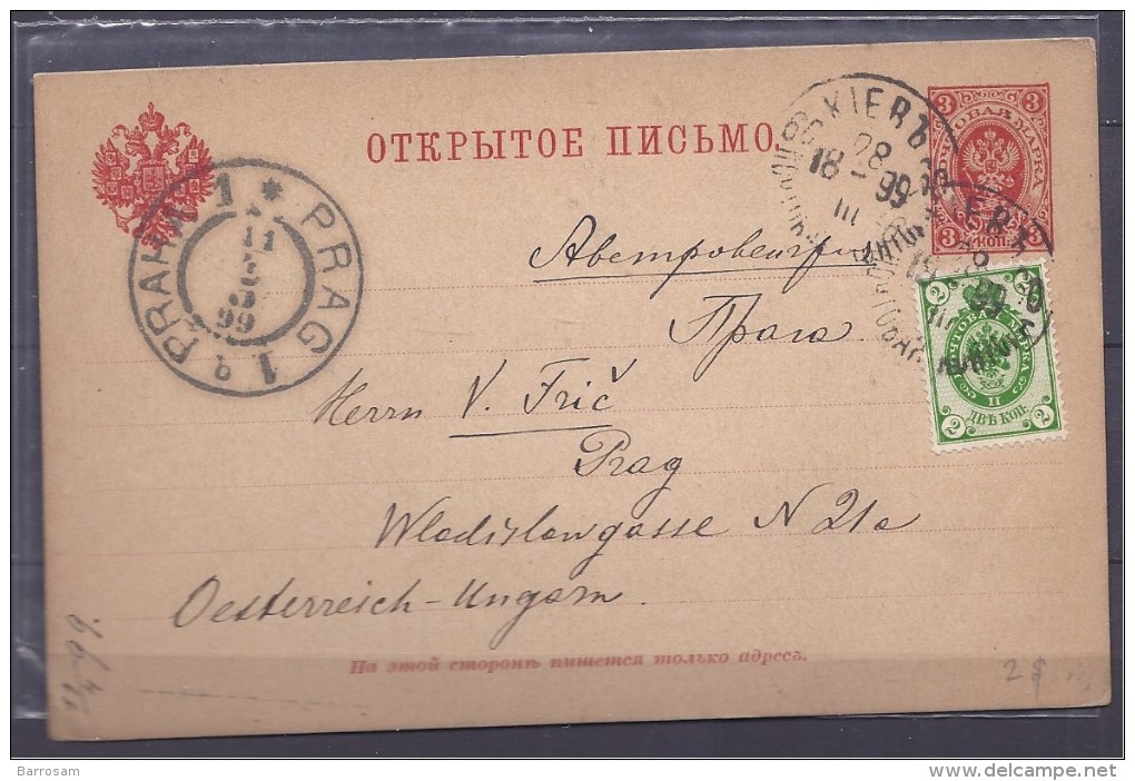 Russia1899: Michel P13 To Prague - Stamped Stationery