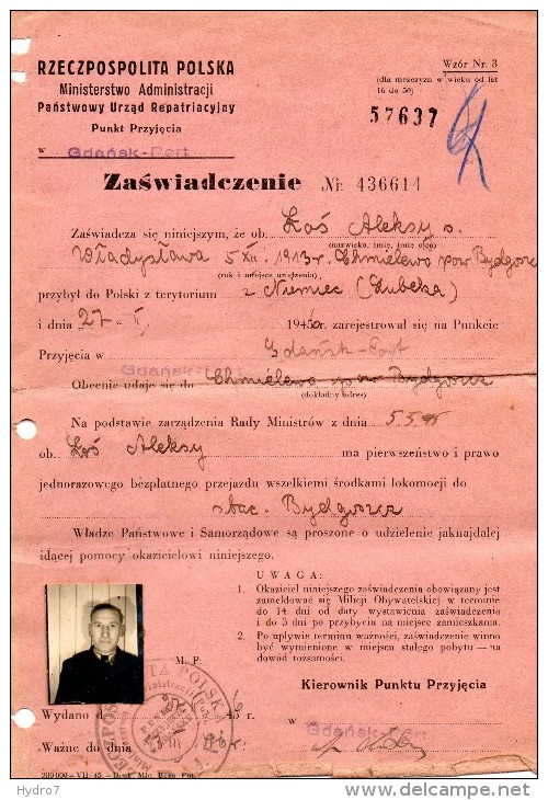 Germany - Poland 1946 Immigrant Certificate - 1939-45