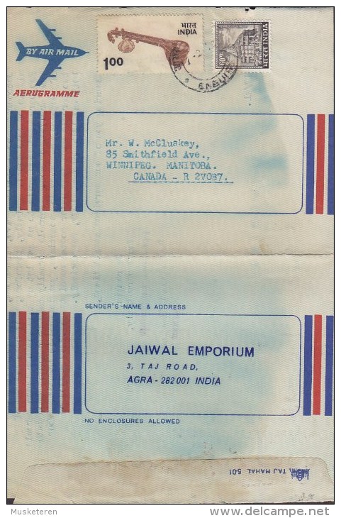 India By Airmail Aerogramme JAIWAL EMPORIUM, AGRA 1978 Cover Brief To WINNIPEG Manitoba Canada (2 Scans) - Airmail