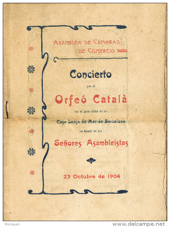 11580. Folleto Programa Concierto ORFEÓ CATALÁ. Barcelona 1904. Lonja - Programas