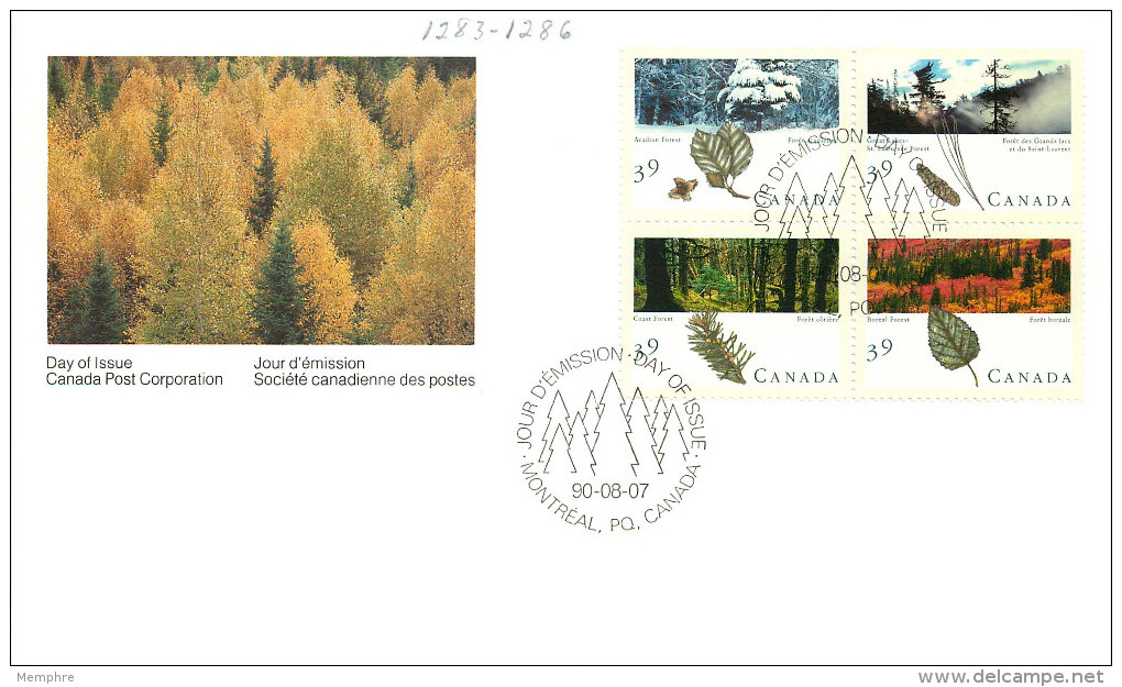 1990  Forests Of Canada    Sc 1283-86     Block Of 4  Different - 1981-1990