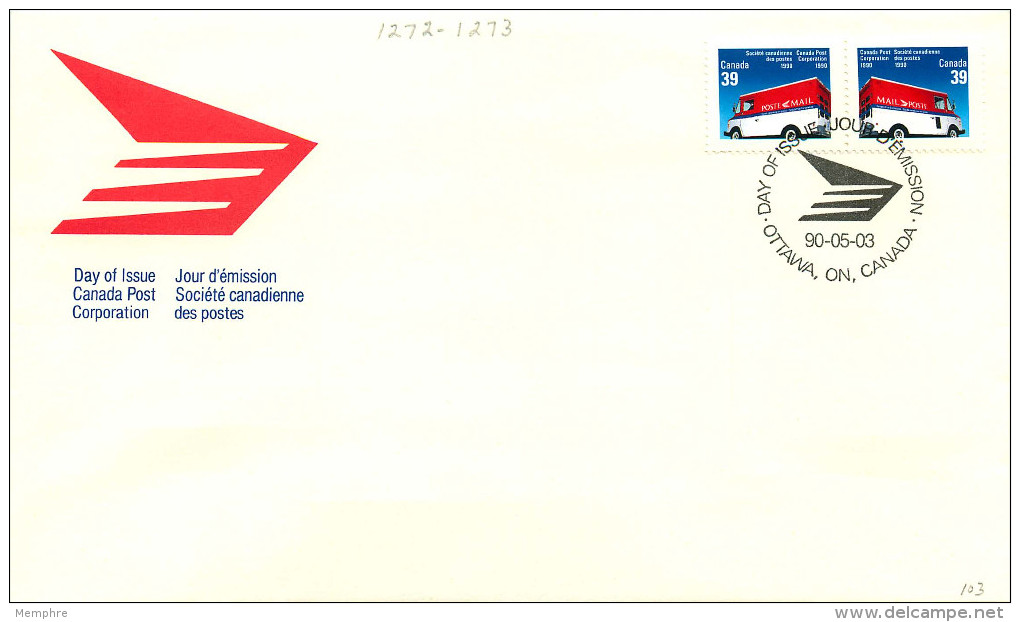 1990  Postal Van    Sc 1272-3  Pair From Booklet - 1981-1990