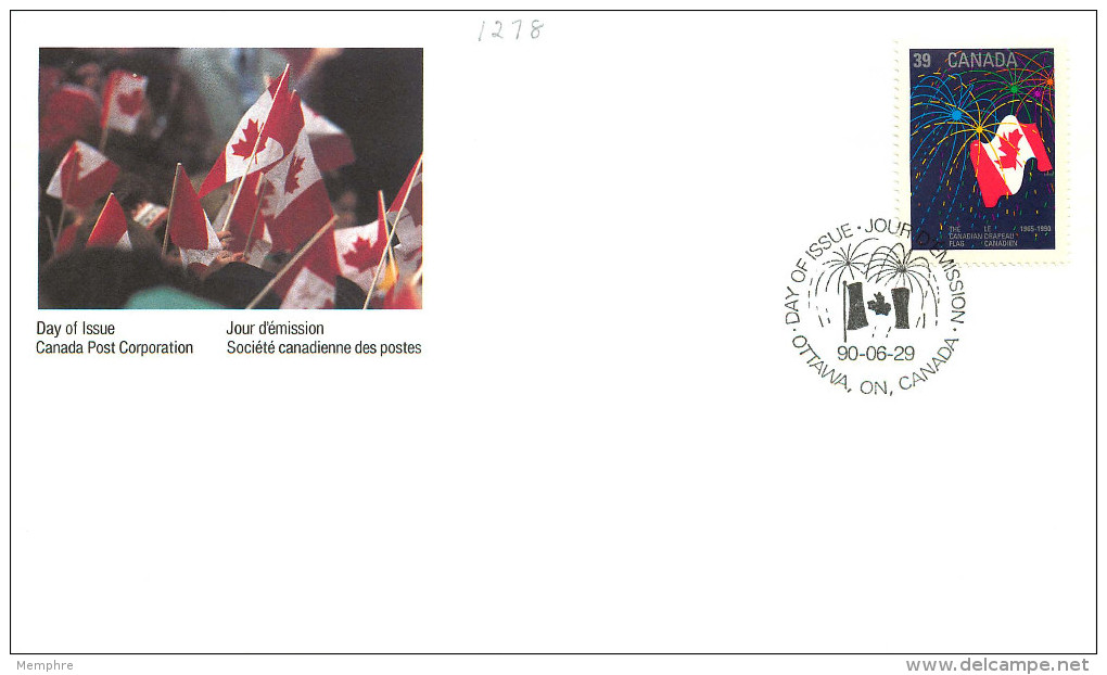 1990  Canada Day  Flag And Fireworks  Sc 1278 Single Sc 1278 - 1981-1990