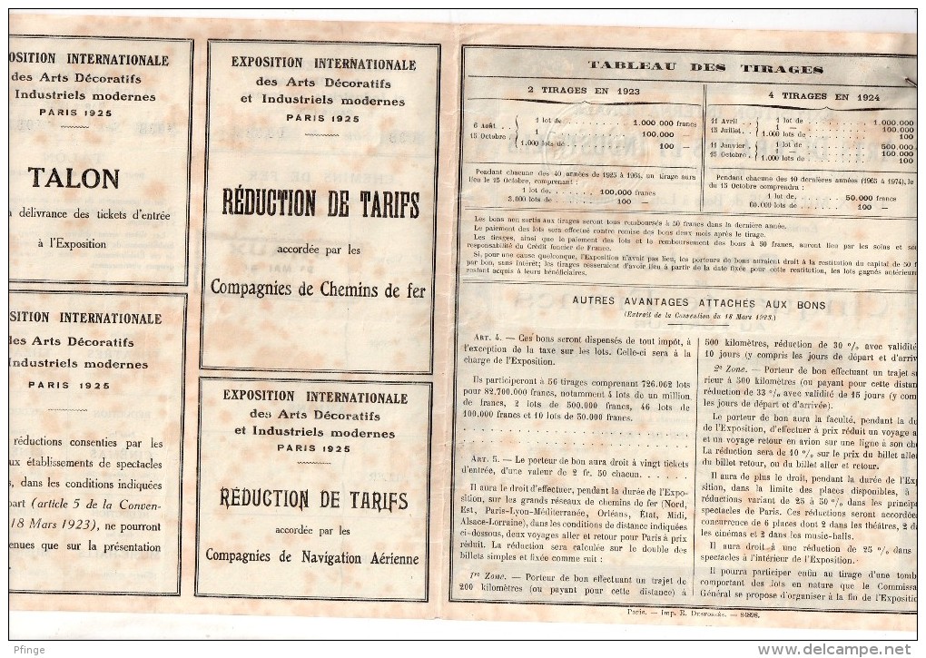 Exposition Internationale Des Arts Décoratifs Et Industriels , Paris 1925 - Bon à Lot De 50 Francs - Tourisme