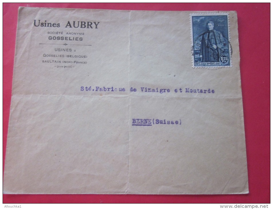 1930 Usine Aubry  à GOSSELIES Belgique Belgie Lettre Letter Cover à En-tête -&gt; Bern Berne  Suisse - Matasellado De Barras: Distribuciones