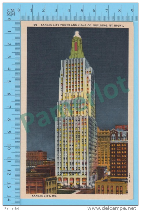 US Missouri MO  (Kansas City Power And Light Co. Building By Night, CPSM Linen Postcard ) Recto/Verso - Kansas City – Missouri