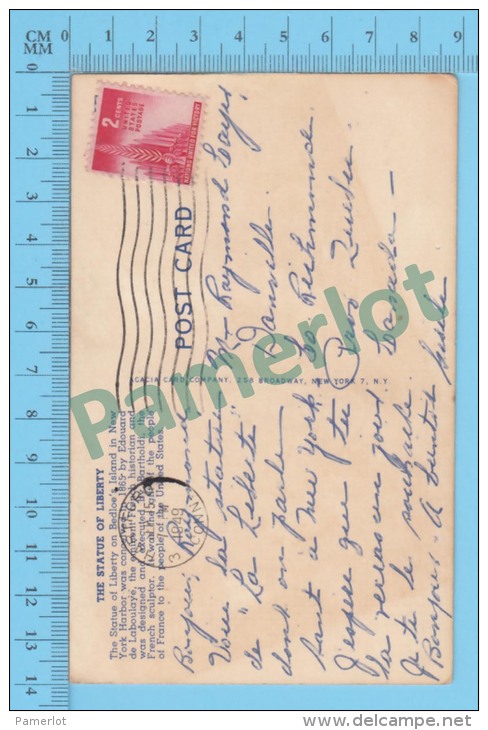 US New York NY ( Statue Of Liberty, Cover Hartford 1949, CPSM Linen Postcard ) Recto/Verso - Statue Of Liberty