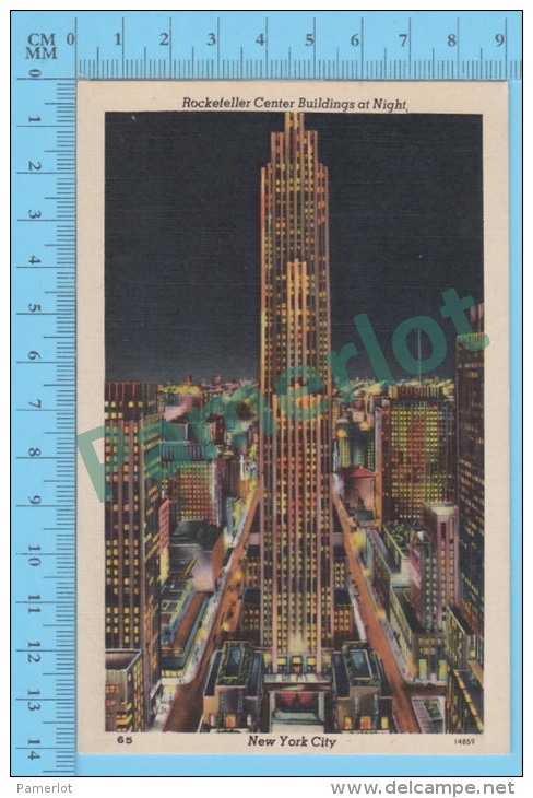 US New York NY ( Rockefeller Center Building At Night,  CPSM Linen Postcard ) Recto/Verso - Manhattan