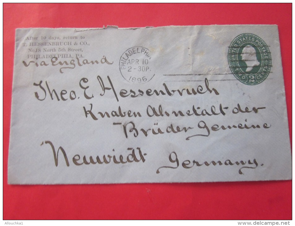 10 Avril 1896 Entiers Postaux Philadelphia USA United States Postage Via England Pour Neuwied Germany Allemagne - ...-1900