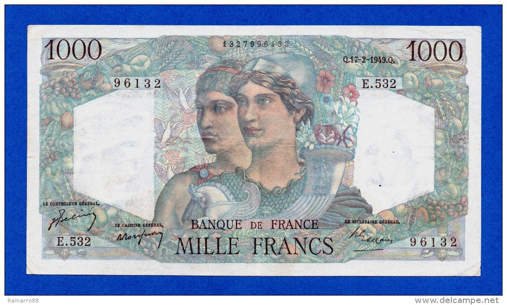 France 1000 Francs 1949 P130b Minerve Et Hercule - AVF - 1 000 F 1945-1950 ''Minerve Et Hercule''