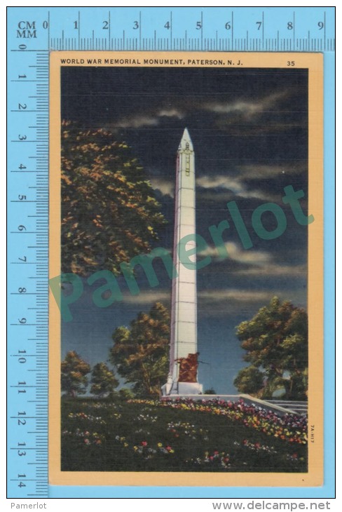 US New Jersey NJ ( World War Memorial Monument Patherson,  CPSM    Linen Postcard ) Recto/Verso - Paterson
