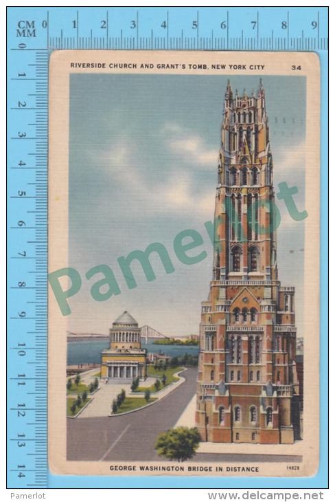 US New York NY ( Riverside Church And Grant´s Tomb, Cover New York 1944, CPSM  Linen Postcard ) Recto/Verso - Manhattan