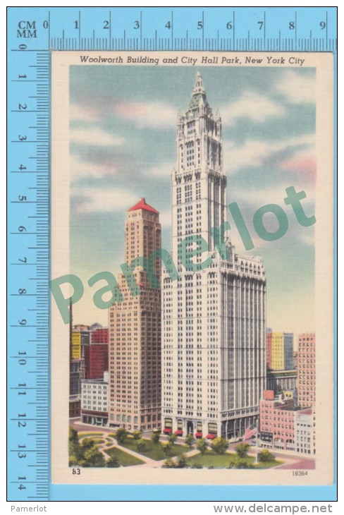 US New York NY (Woolworth Building And City Hall Park,  CPSM    Linen Postcard ) Recto/Verso - Manhattan