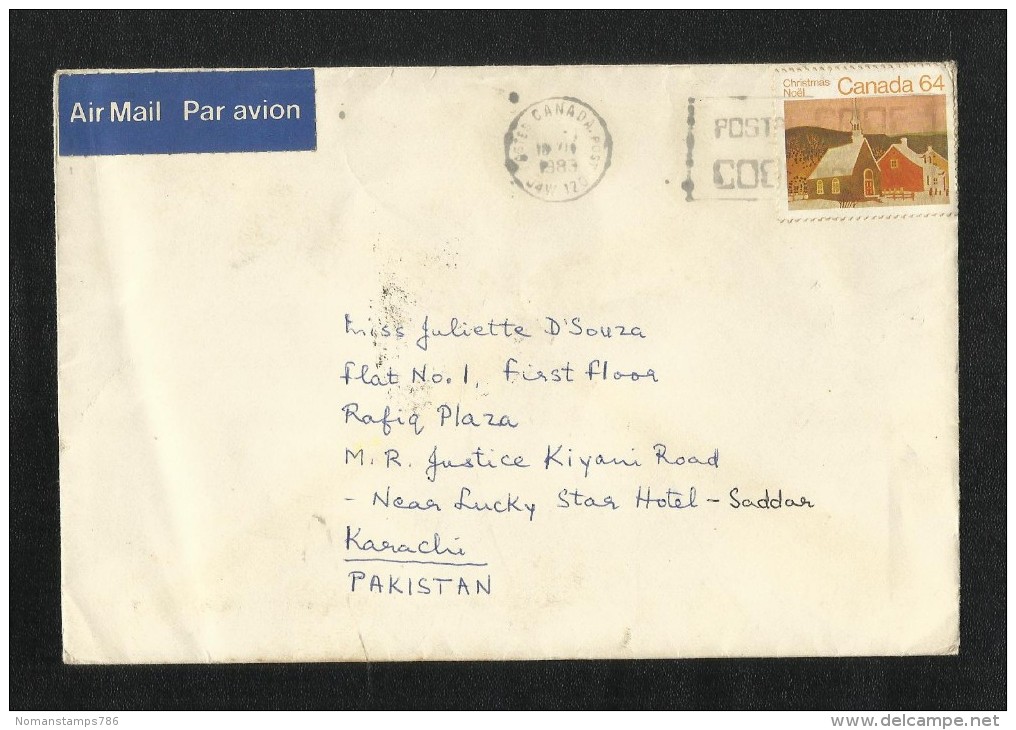 Canada Air Mail Postal Used Cover Canada To Pakistan - 1961-1970