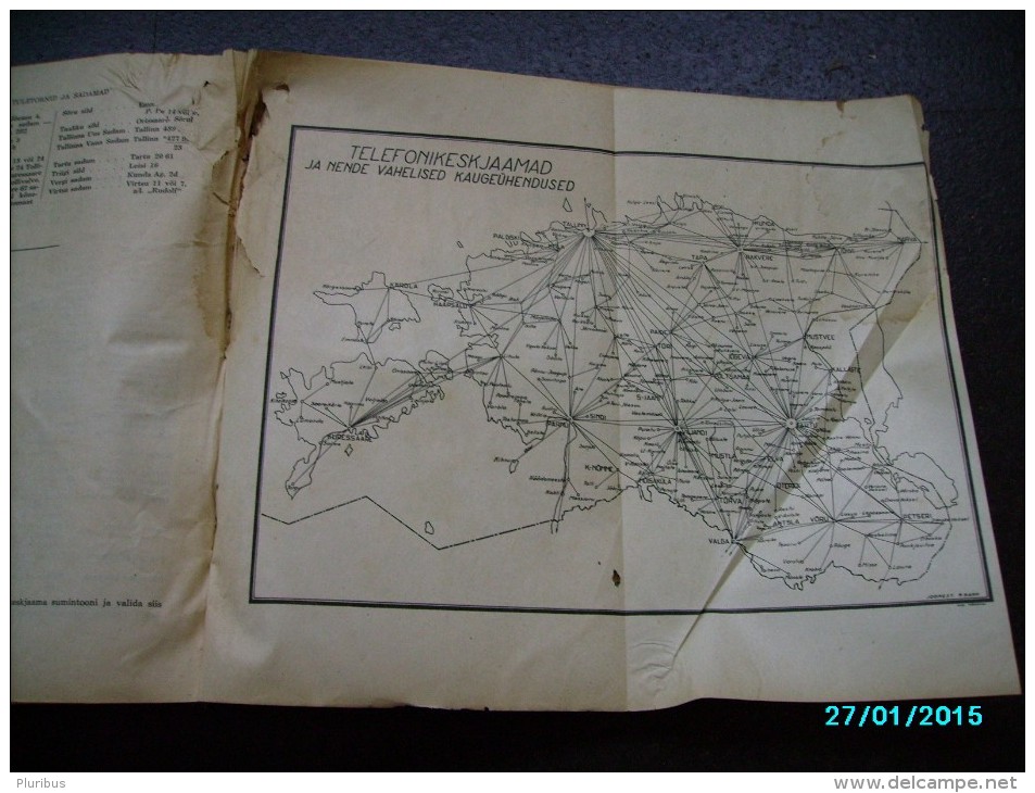 1940 ESTONIA OFFICIAL TELEPHONE DIRECTORY + MAP , LAST BEFORE SOVIER OCCUPATION