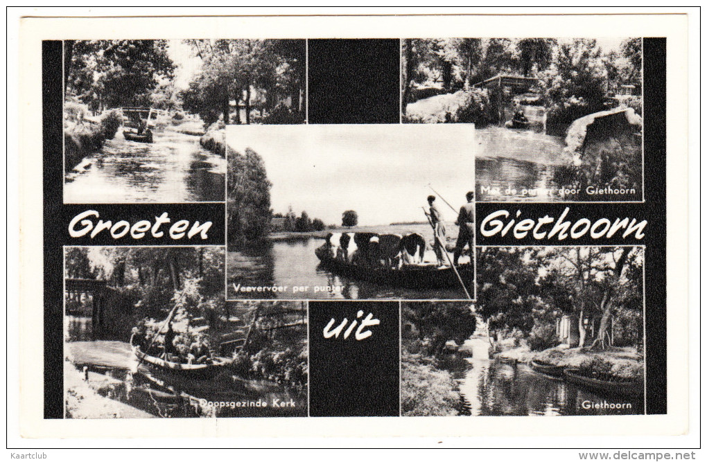 Giethoorn - Veevervoer Punter, Doopsgezinde Kerk, Punter, Giethoorn (1966)    - Overijssel  / Nederland - Giethoorn