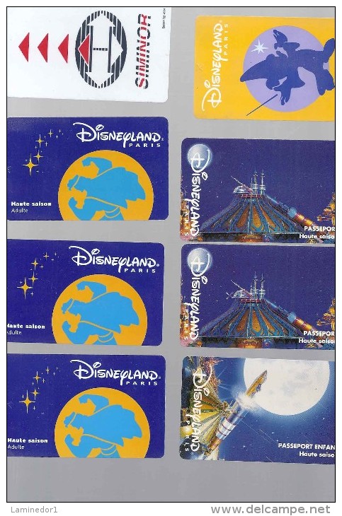 Lot De 7 Cartes D´entrée De Disney, Et Une Carte D´hotel - Lots - Collections