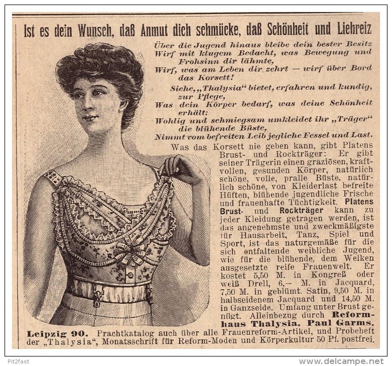 Original Werbung - 1907 - Reformhaus Thalysia , Paul Garms In Leipzig , Mode , Korsett , Corset !!! - Lingerie