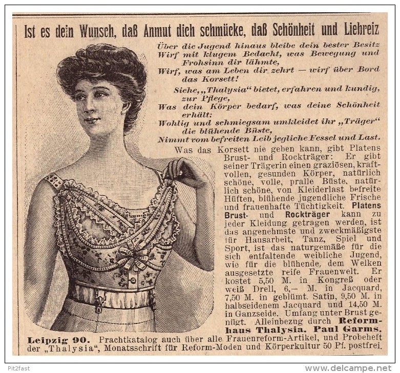 Original Werbung - 1907 - Reformhaus Thalysia , Paul Garms In Leipzig , Mode , Korsett , Corset !!! - Encaje