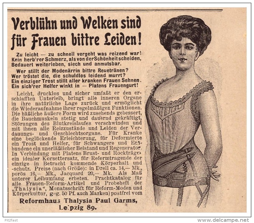 Original Werbung - 1907 - Reformhaus Thalysia , Paul Garms In Leipzig , Mode , Korsett , Corset !!! - Biancheria Intima