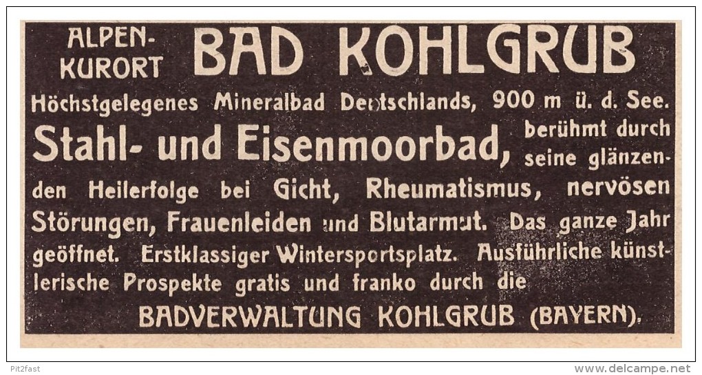 Original Werbung - 1907 - Bad Kohlgrub I. Bayern , Moorheilbad , Kur , Arzt !!! - Werbung