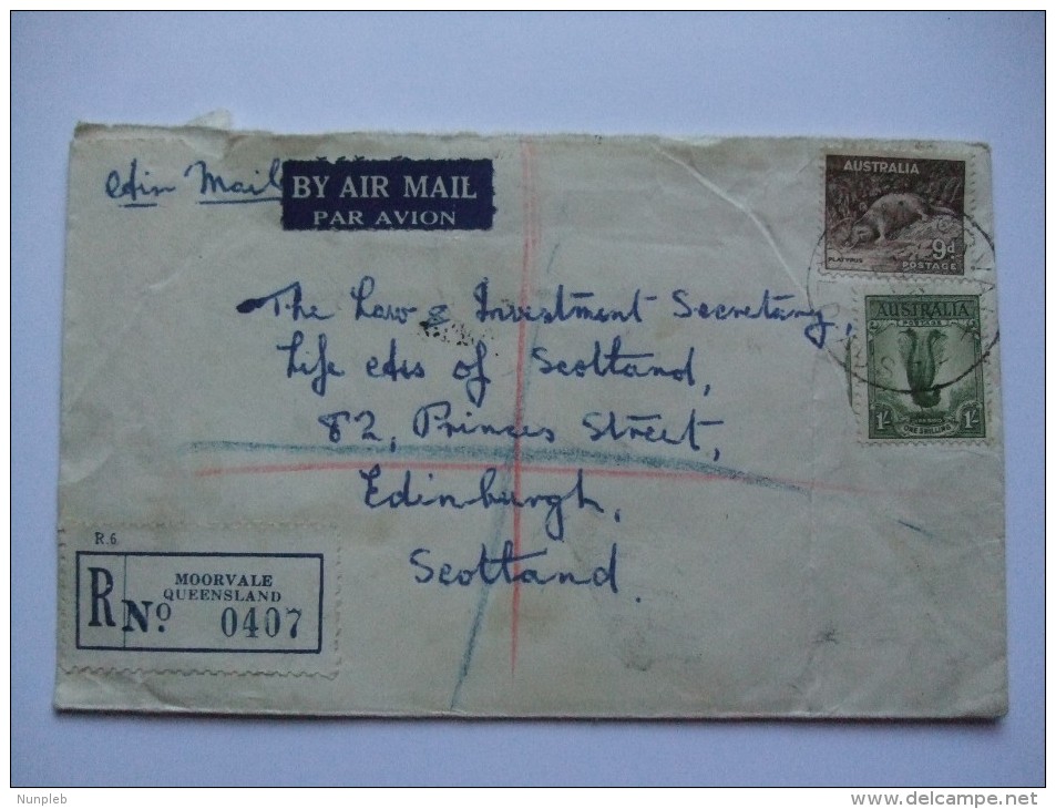 AUSTRALIA AIR MAIL REGISTERED COVER 1948 MOORVALE TO EDINBURGH SCOTLAND - Covers & Documents