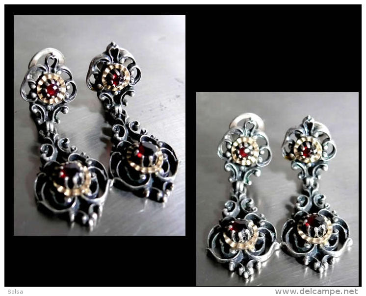 Superbesanciennes Boucles D'oreille Impériales Russes Pour Oreilles Non Percées / Old Russian Silver, Gold Earrings - Boucles D'oreilles