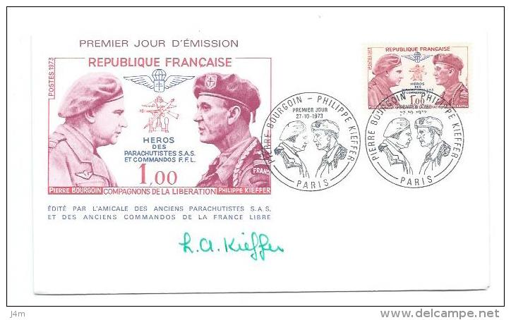 FDC.. ENVELOPPE PREMIER JOUR 1973.. Pierre BOURGOIN- Philippe KIEFFER ( AUTOGRAPHE) - 1970-1979