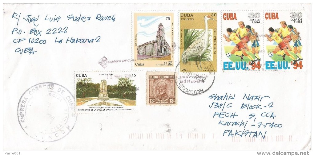 Cuba 2004 Havana UNESCO World Heritage Church Grus Crane Bird World Cup Football USA Barcoded Registered Cover - 1994 – USA