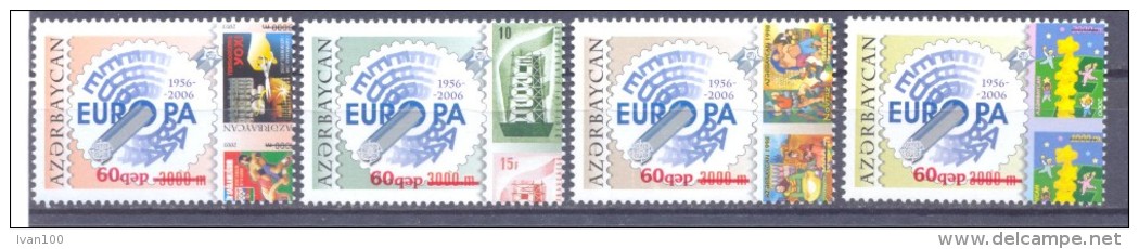 2007.  Azerbaijan, 50y Of First Europa Stamps, Perforated Stamps With OP New Value, 4v, Mint/** - Azerbaïjan