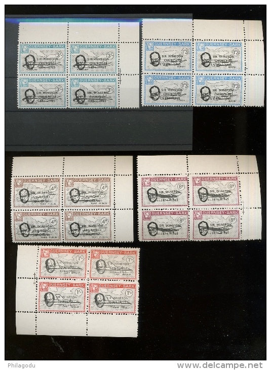 1965 CHURCHILL Overprint GUERNSEY  SARK Blocs De 4 ** - Local Issues