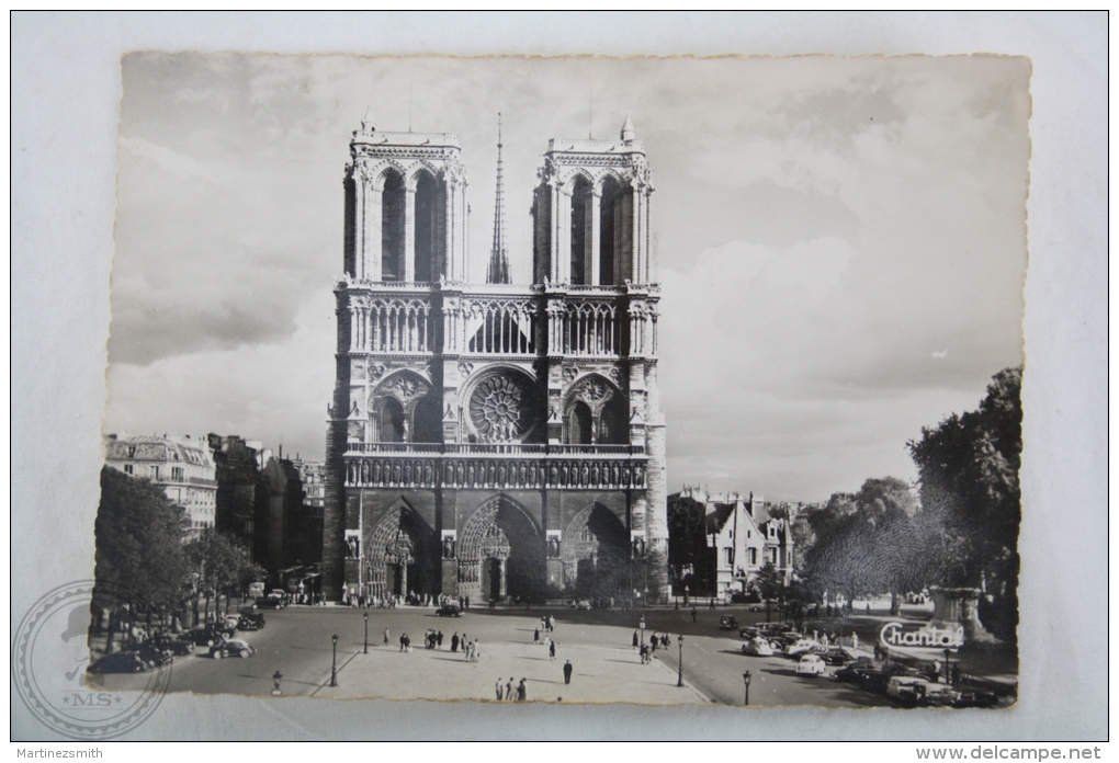 Old Real Photo Postcard France - Paris - Notre Dame De Paris - Old Cars & People - Notre Dame De Paris