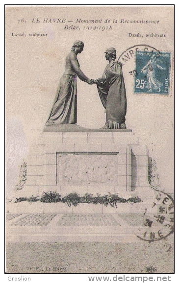 LE HAVRE 76 MONUMENT DE LA RECONNAISSANCE BELGE 1914.1918 (LAGAE SCULPTEUR . DEREE ARCHITECTE) - Monuments Aux Morts