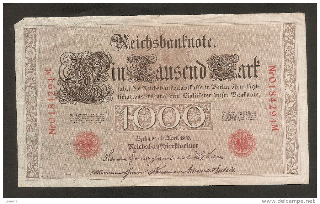 Alemania 1000 Mark 1910 Used Red Serial - 1000 Mark