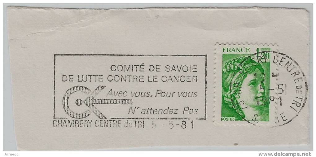 FRANCE. FRAGMENT POSTMARK COMMITTEE TO FIGHT CANCER. MEDICINE. CHAMBERY. FLAMME - Otros & Sin Clasificación