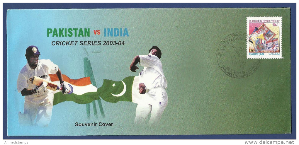 1ST TEST MATCH MULTAN 28 MARCH - 01 APRIL PAKISTAN VS INDIA CRICKET SERIES 2003 - 04 SOUVENIR COVER  FLAG SACHIN SHOAIB - Pakistan