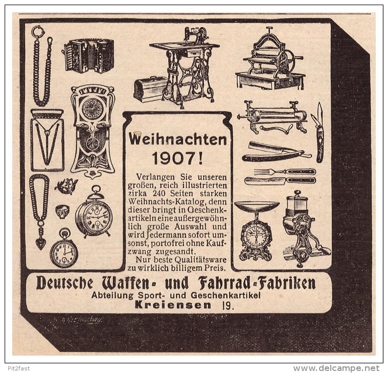 Original Werbung - 1907 - Waffen- Und Fahrradfabrik In Kreiensen B. Einbeck !!! - Veicoli