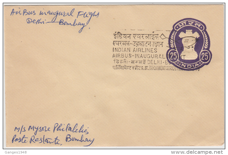 India 1976  Indian Air Lines Delhi - Bombay Airbus First Flight Cancellation Cover # 84182   Indien Inde - Airmail