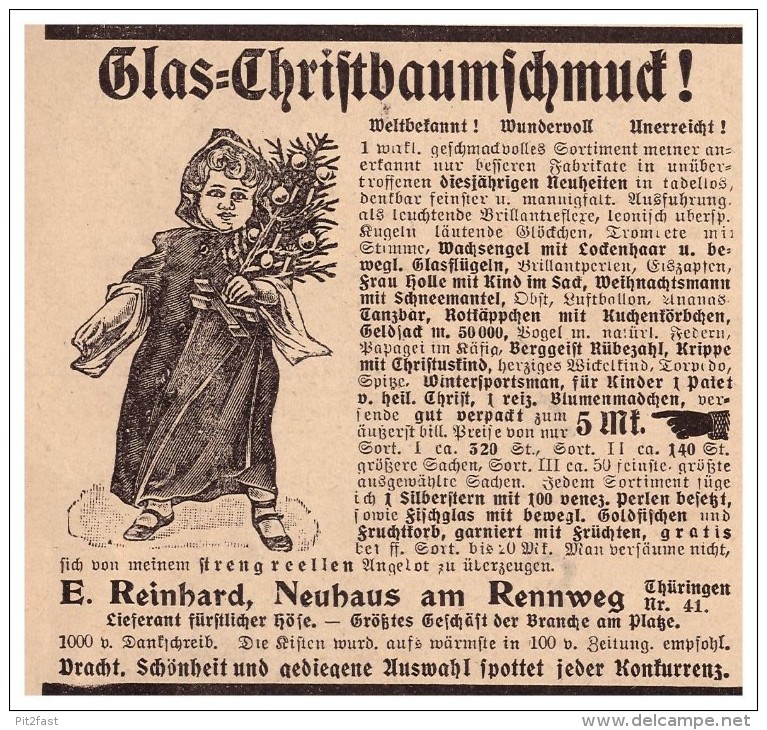 Original Werbung - 1907 - Glas- Christbaumschuck , Weihnachten , E. Reinhard In Neuhauss Am Rennweg , Christbaum !!! - Schmuck Und Dekor