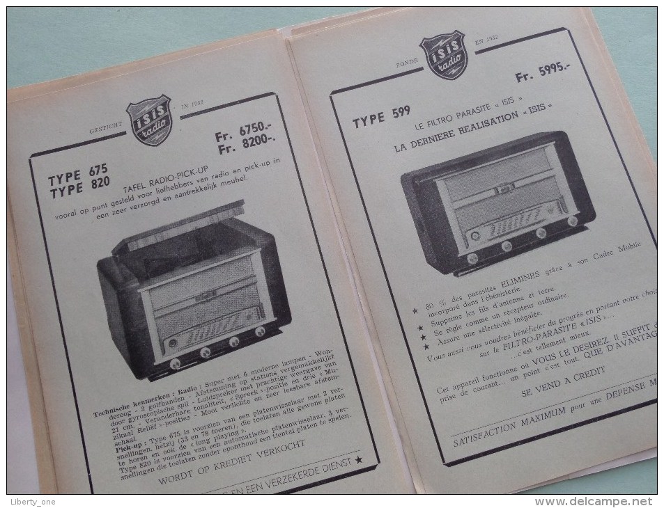 ISIS RADIO - 7 Verschillende modellen in reclame Folder NL / FR - Fonde / Gesticht 1932 ( voir photo pour detail )!