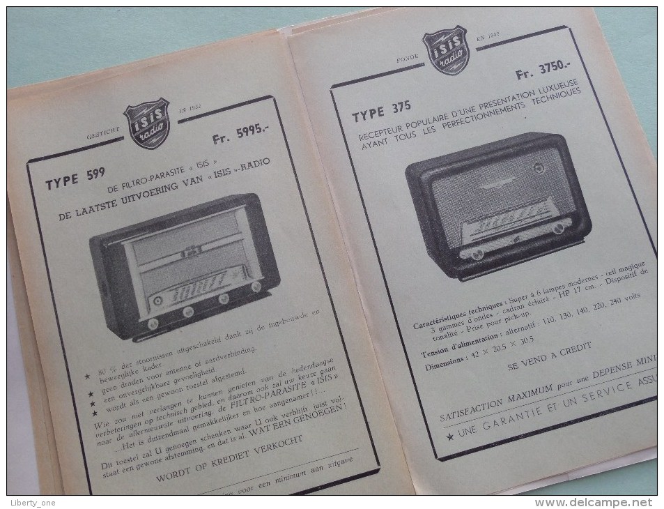 ISIS RADIO - 7 Verschillende modellen in reclame Folder NL / FR - Fonde / Gesticht 1932 ( voir photo pour detail )!