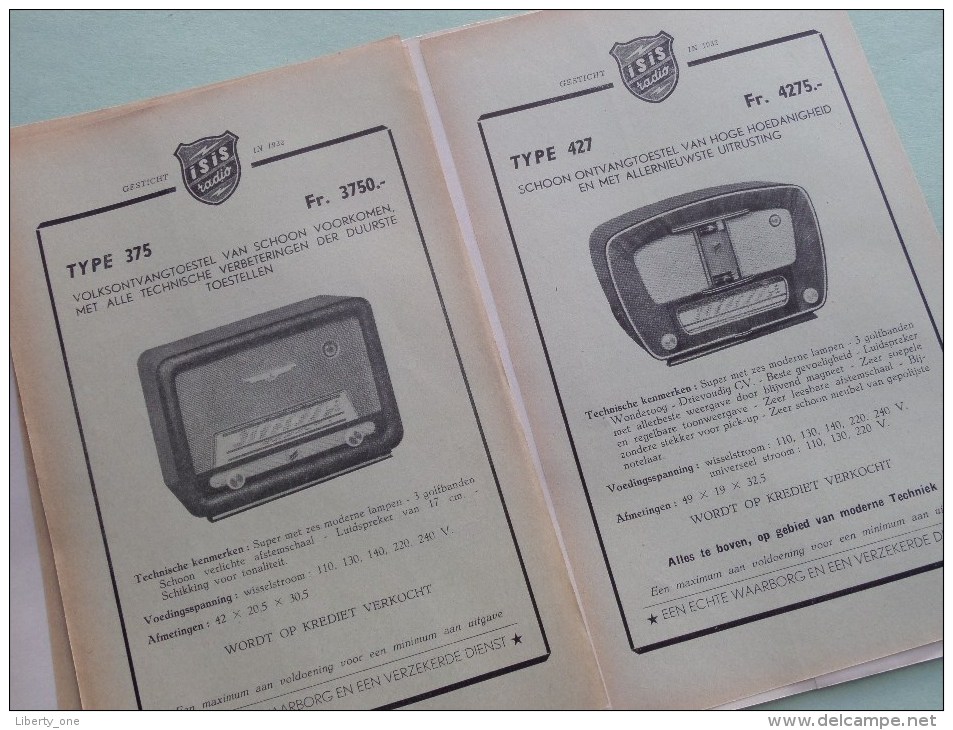 ISIS RADIO - 7 Verschillende modellen in reclame Folder NL / FR - Fonde / Gesticht 1932 ( voir photo pour detail )!