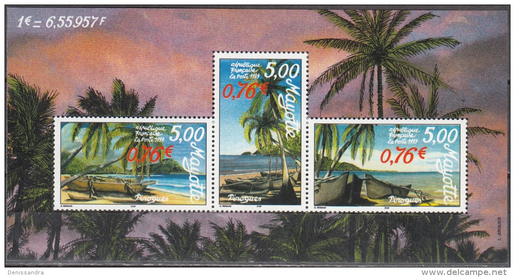 Mayotte 1999 Yvert Bloc Feuillet 2 Neuf ** Cote (2015) 13.50 Euro Pirogue à Balancier - Blocks & Sheetlets