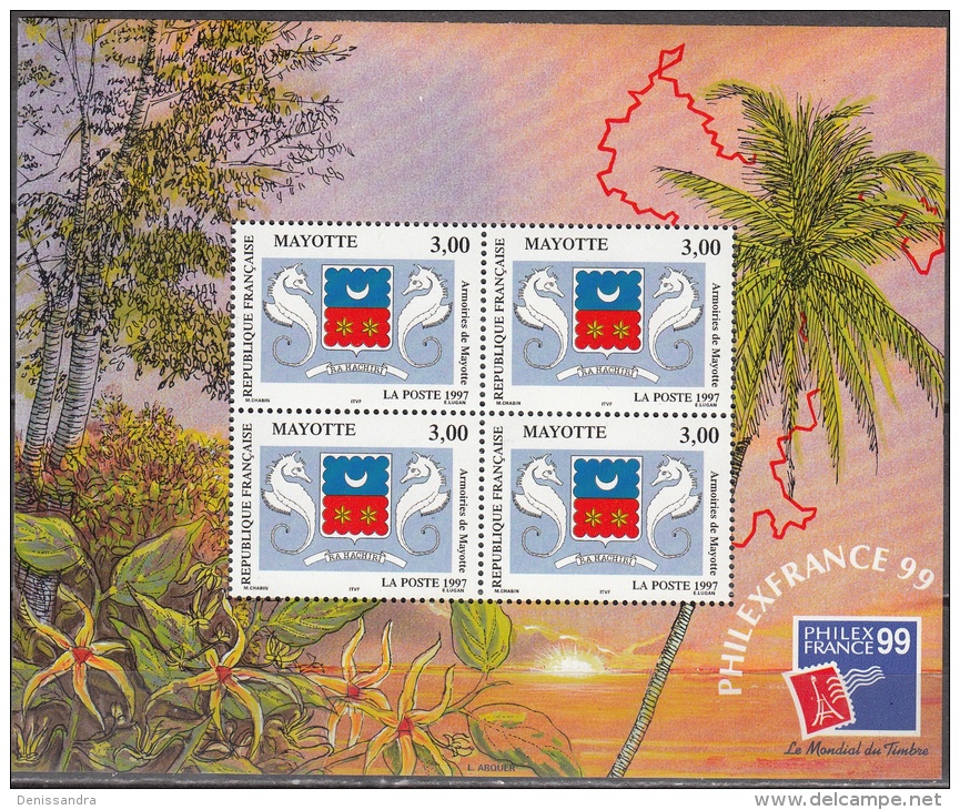 Mayotte 1999 Michel Bloc Feuillet 1 Neuf ** Cote (2002) 11.50 € Armoiries - Blocs-feuillets
