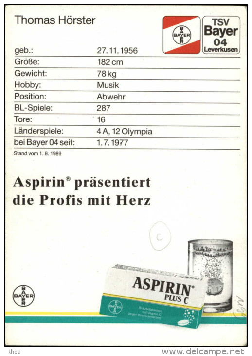 FOOTBALL - HORSTER - Bayer Leverkusen - Pub Aspirine - Autographe - Calcio